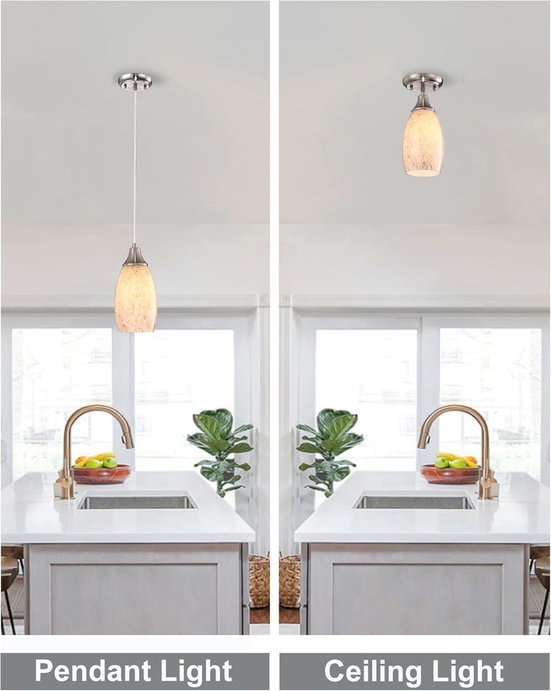 karyfine Milk Mini Glass Pendant Lights,Blown Art Glass Pendant Hanging Light Fixtures Kitchen Island Pendant Lamp Shade with Brushed Nickel Finish for Bar Counter,Hallway,Dining Room-3Pack - Image 5